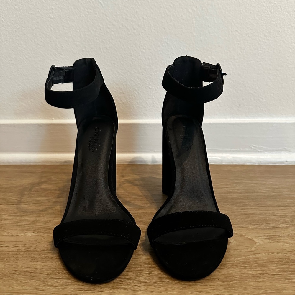 Charlotte Russe Black Ankle Strap Block Heels